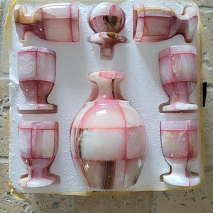 Pakistan Onyx Marble Wine Bottle and 6 3" Wine Glasses.